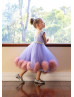 Lavender Satin Pom Pom Tulle Flower Girl Dress